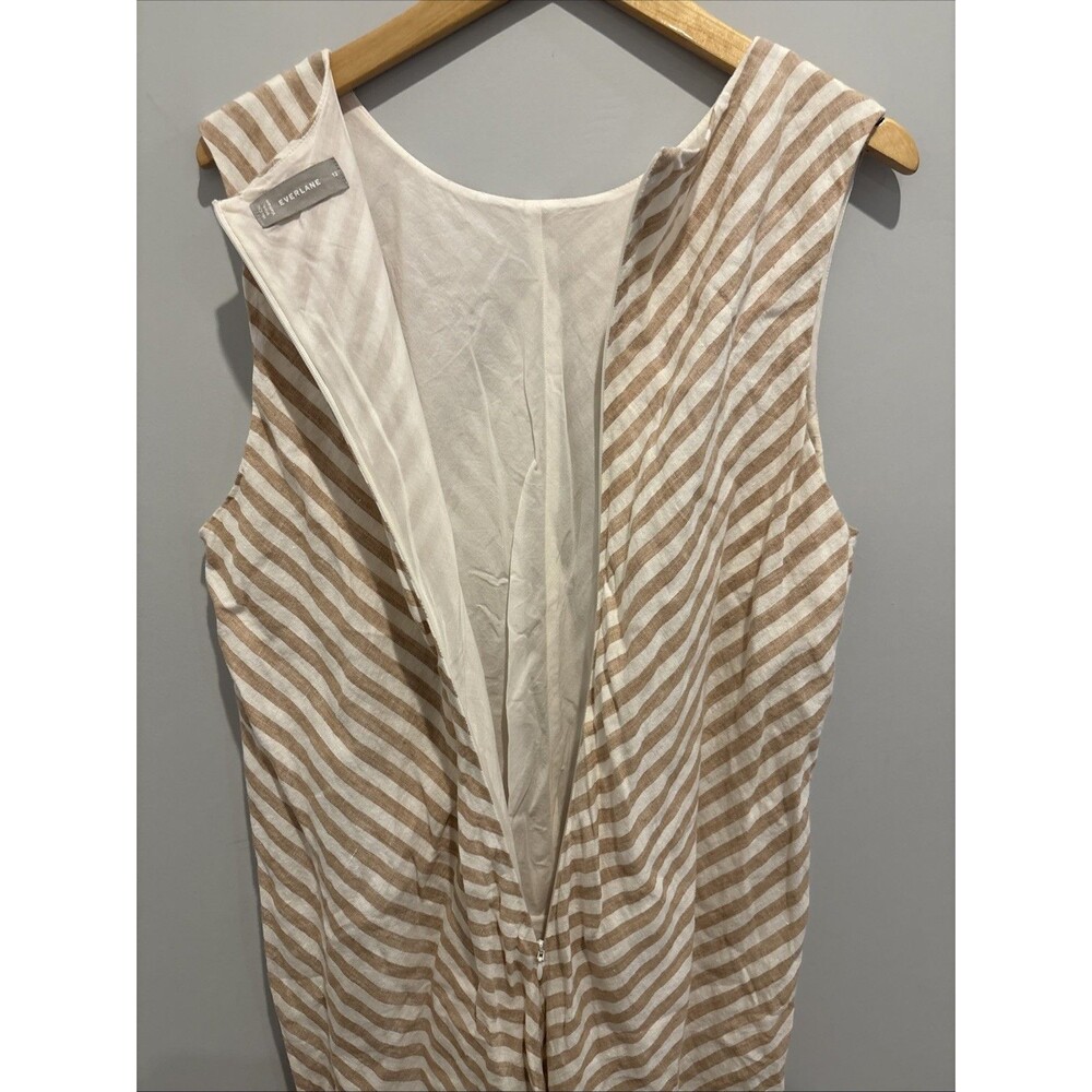 Everlane The Linen Bias Cut Dress Striped Ivory Beige Midi Size 12 - Picture 9 of 12